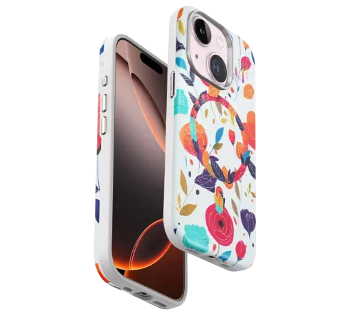 Apple iPhone 15 Plus Flower Series Magsafe Kapak - Beyaz