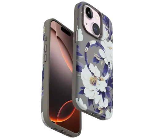 Apple iPhone 15 Plus Flower Series Magsafe Kapak - Gri