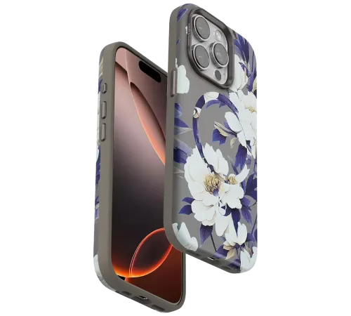 Apple iPhone 15 Pro Flower Series Magsafe Kapak - Gri
