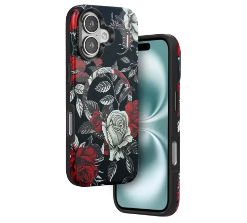 Apple iPhone 16 Flower Series Magsafe Kapak - Siyah