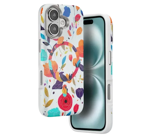 Apple iPhone 16 Flower Series Magsafe Kapak - Beyaz