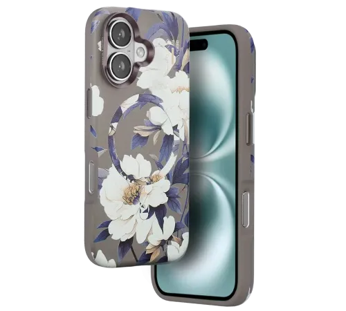 Apple iPhone 16 Flower Series Magsafe Kapak - Gri