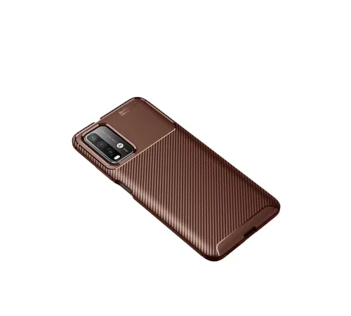 Xiaomi Redmi 9T Kılıf Auto Focus Karbon Kapak - Kahverengi