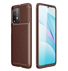Xiaomi Redmi 9T Kılıf Auto Focus Karbon Kapak - Kahverengi