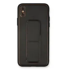 Apple iPhone XS Max Kılıf Coco Deri Standlı Kapak - Siyah