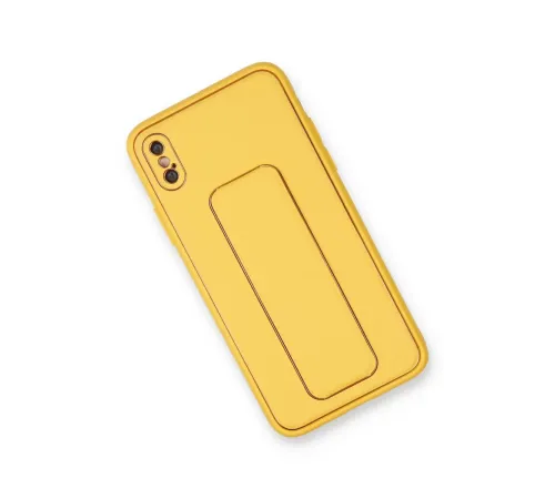 Apple iPhone XS Max Kılıf Coco Deri Standlı Kapak - Sarı