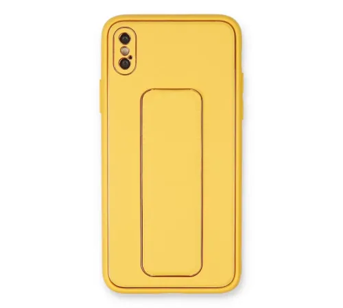 Apple iPhone XS Max Kılıf Coco Deri Standlı Kapak - Sarı
