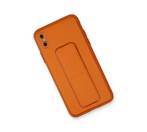 Apple iPhone XS Max Kılıf Coco Deri Standlı Kapak - Turuncu