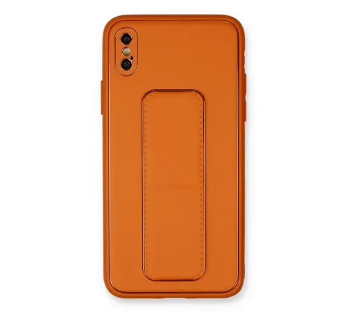 Apple iPhone XS Max Kılıf Coco Deri Standlı Kapak - Turuncu