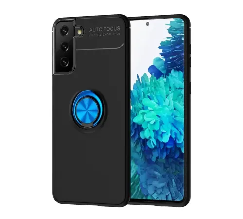 Samsung Galaxy S21 Plus Kılıf Range Yüzüklü Silikon - Siyah-Mavi