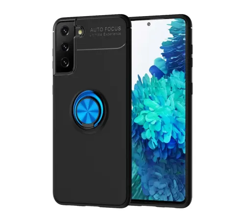 Samsung Galaxy S21 Plus Kılıf Range Yüzüklü Silikon - Siyah-Mavi
