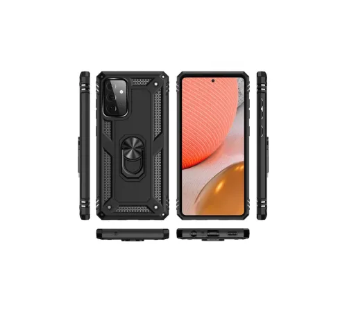 Samsung Galaxy A72 Kılıf Sofya Yüzüklü Silikon Kapak - Siyah