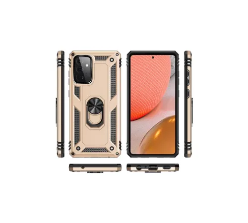 Samsung Galaxy A72 Kılıf Sofya Yüzüklü Silikon Kapak - Gold