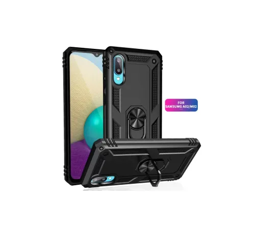 Samsung Galaxy A02 Kılıf Sofya Yüzüklü Silikon Kapak - Siyah