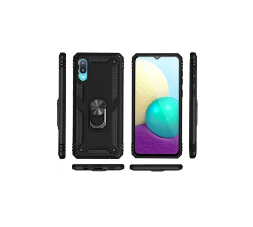 Samsung Galaxy A02 Kılıf Sofya Yüzüklü Silikon Kapak - Siyah