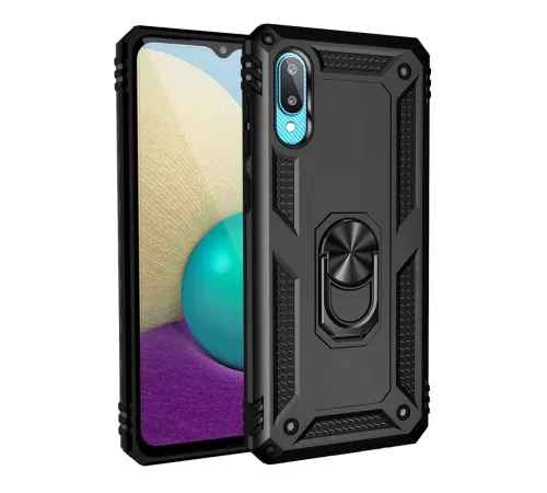 Samsung Galaxy A02 Kılıf Sofya Yüzüklü Silikon Kapak - Siyah