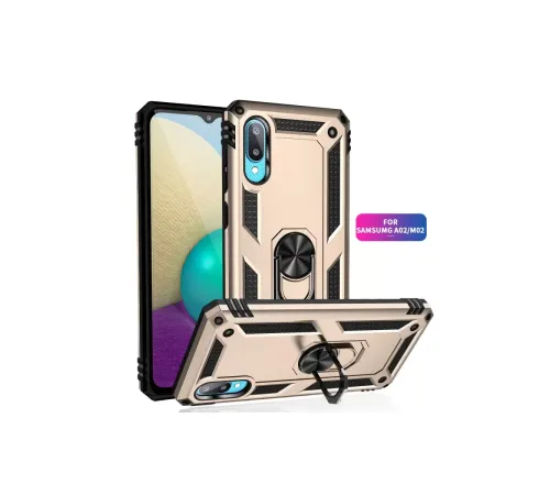 Samsung Galaxy A02 Kılıf Sofya Yüzüklü Silikon Kapak - Gold
