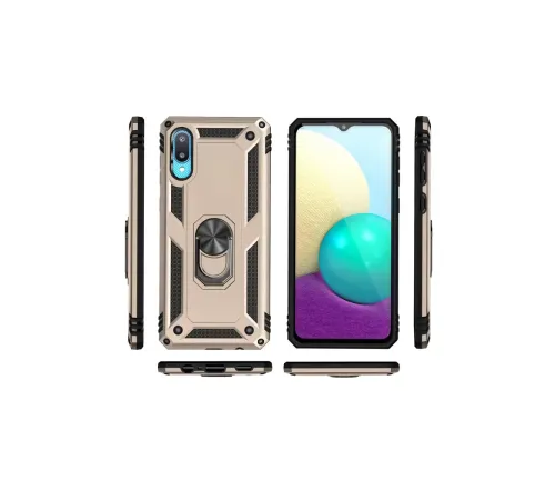 Samsung Galaxy A02 Kılıf Sofya Yüzüklü Silikon Kapak - Gold