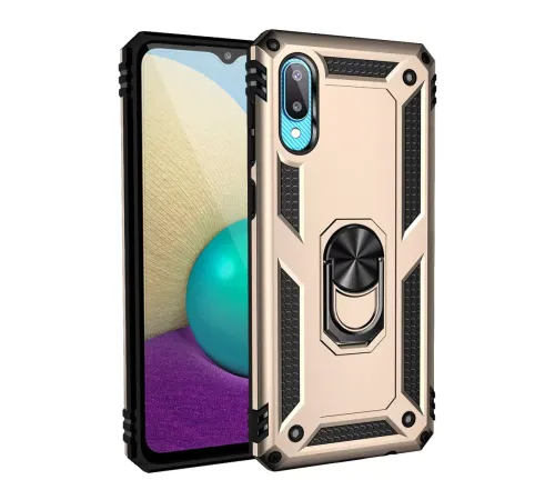 Samsung Galaxy A02 Kılıf Sofya Yüzüklü Silikon Kapak - Gold