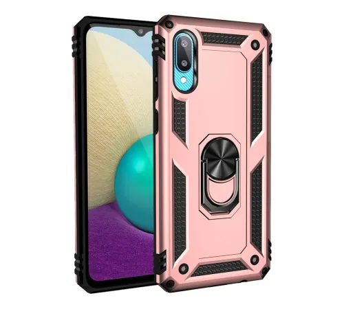 Samsung Galaxy A02 Kılıf Sofya Yüzüklü Silikon Kapak - Rose