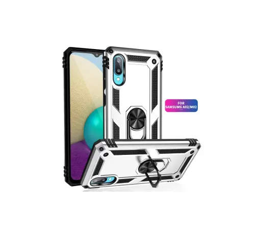 Samsung Galaxy A02 Kılıf Sofya Yüzüklü Silikon Kapak - Gümüş