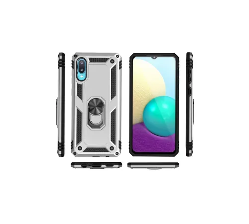Samsung Galaxy A02 Kılıf Sofya Yüzüklü Silikon Kapak - Gümüş