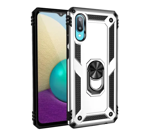 Samsung Galaxy A02 Kılıf Sofya Yüzüklü Silikon Kapak - Gümüş