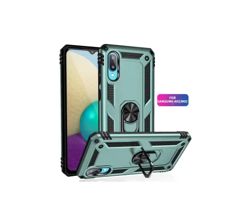 Samsung Galaxy A02 Kılıf Sofya Yüzüklü Silikon Kapak - Yeşil