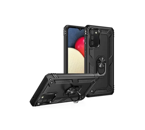 Samsung Galaxy A02S Kılıf Sofya Yüzüklü Silikon Kapak - Siyah