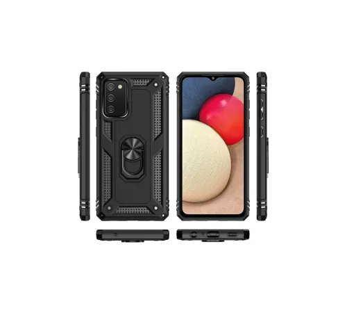 Samsung Galaxy A02S Kılıf Sofya Yüzüklü Silikon Kapak - Siyah
