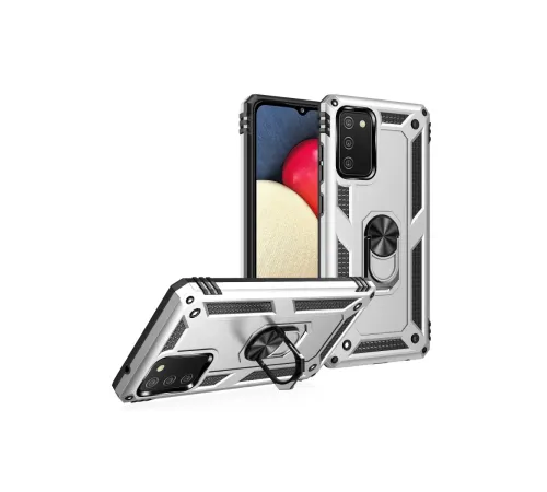 Samsung Galaxy A02S Kılıf Sofya Yüzüklü Silikon Kapak - Gümüş