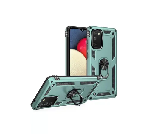Samsung Galaxy A02S Kılıf Sofya Yüzüklü Silikon Kapak - Yeşil