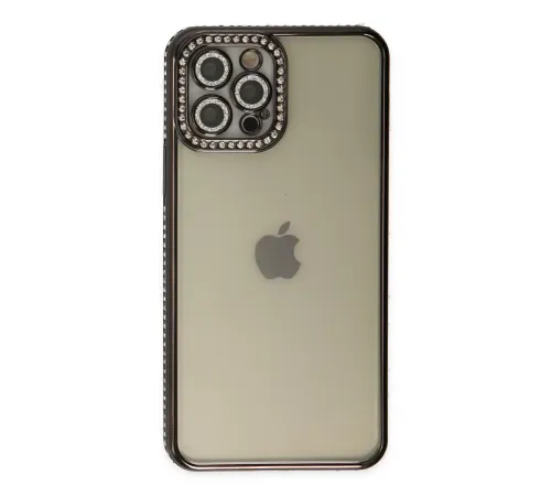Apple iPhone 12 Pro Kılıf Joke Taşlı Silikon - Siyah