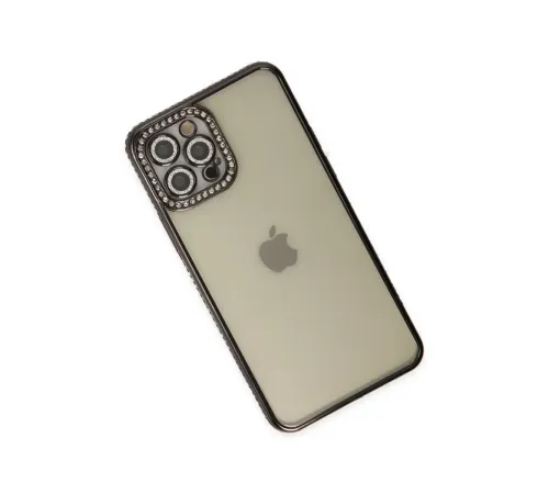 Apple iPhone 12 Pro Kılıf Joke Taşlı Silikon - Siyah