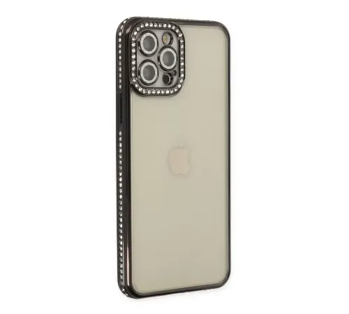 Apple iPhone 12 Pro Kılıf Joke Taşlı Silikon - Siyah