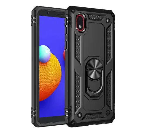 Samsung Galaxy A01 Core Kılıf Sofya Yüzüklü Silikon Kapak - Siyah