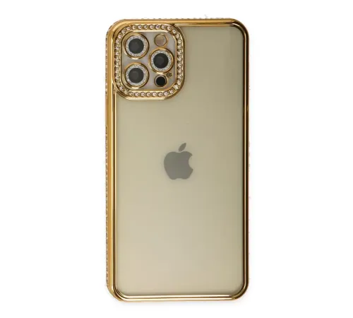 Apple iPhone 12 Pro Kılıf Joke Taşlı Silikon - Gold