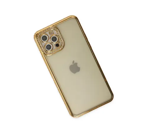 Apple iPhone 12 Pro Kılıf Joke Taşlı Silikon - Gold