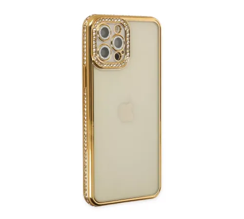 Apple iPhone 12 Pro Kılıf Joke Taşlı Silikon - Gold