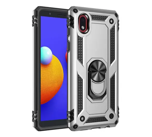 Samsung Galaxy A01 Core Kılıf Sofya Yüzüklü Silikon Kapak - Gümüş
