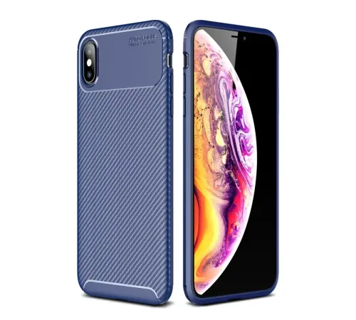 Apple iPhone XS Max Kılıf Auto Focus Karbon Kapak - Lacivert