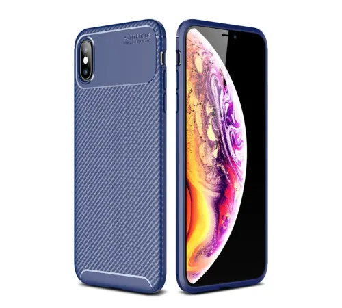 Apple iPhone XS Max Kılıf Auto Focus Karbon Kapak - Lacivert