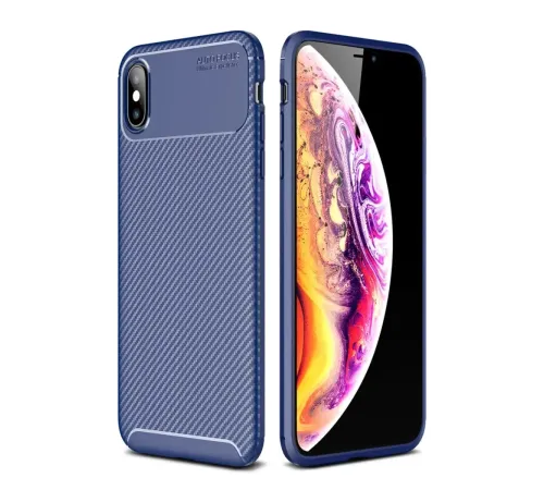Apple iPhone XS Max Kılıf Auto Focus Karbon Kapak - Lacivert