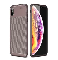 Apple iPhone XS Max Kılıf Auto Focus Karbon Kapak - Kahverengi