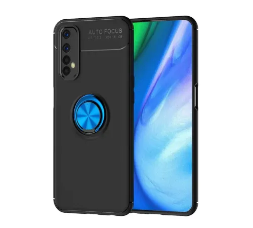 Realme 7 Kılıf Range Yüzüklü Silikon - Siyah-Mavi