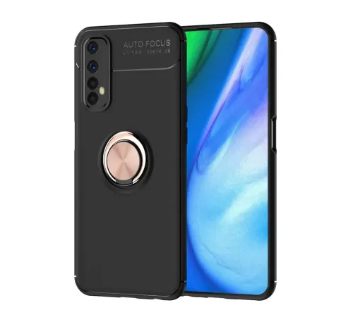 Realme 7 Kılıf Range Yüzüklü Silikon - Siyah-Gold