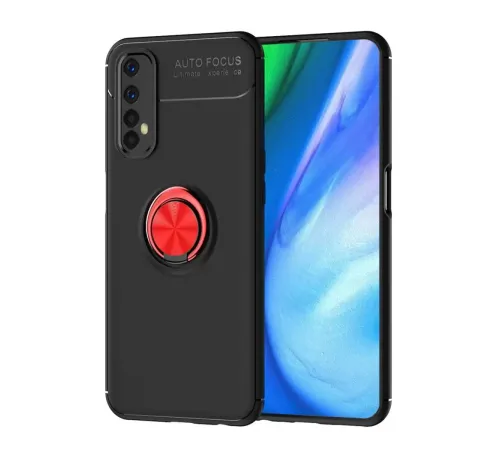 Realme 7 Kılıf Range Yüzüklü Silikon - Siyah-Kırmızı