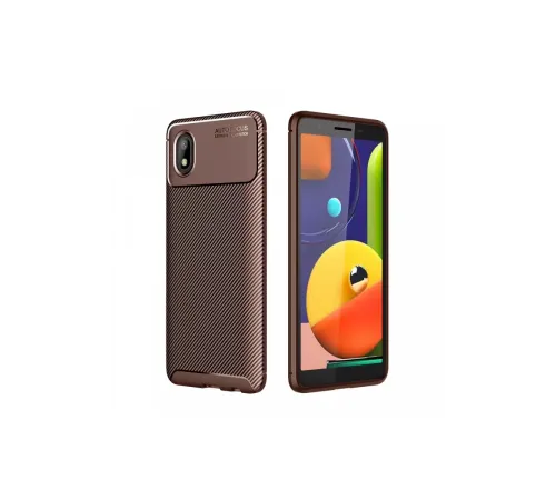 Samsung Galaxy A01 Core Kılıf Auto Focus Karbon Kapak - Kahverengi