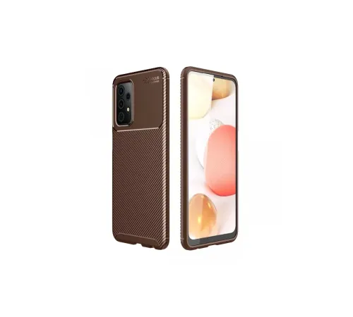 Samsung Galaxy A72 Kılıf Auto Focus Karbon Kapak - Kahverengi