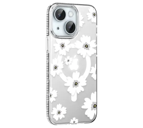 Apple iPhone 14 Floral Magsafe Kapak - Beyaz